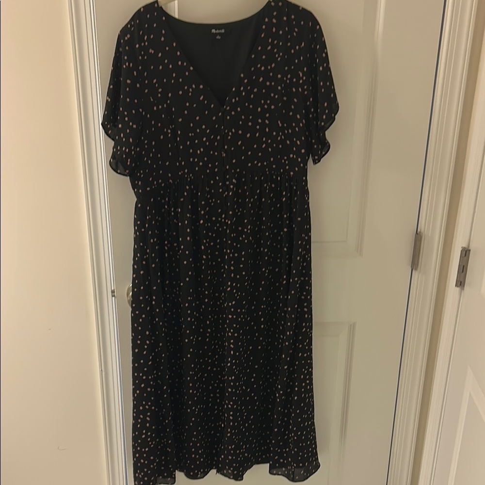 Madewell Black Midi Dress with White and Brown Dots